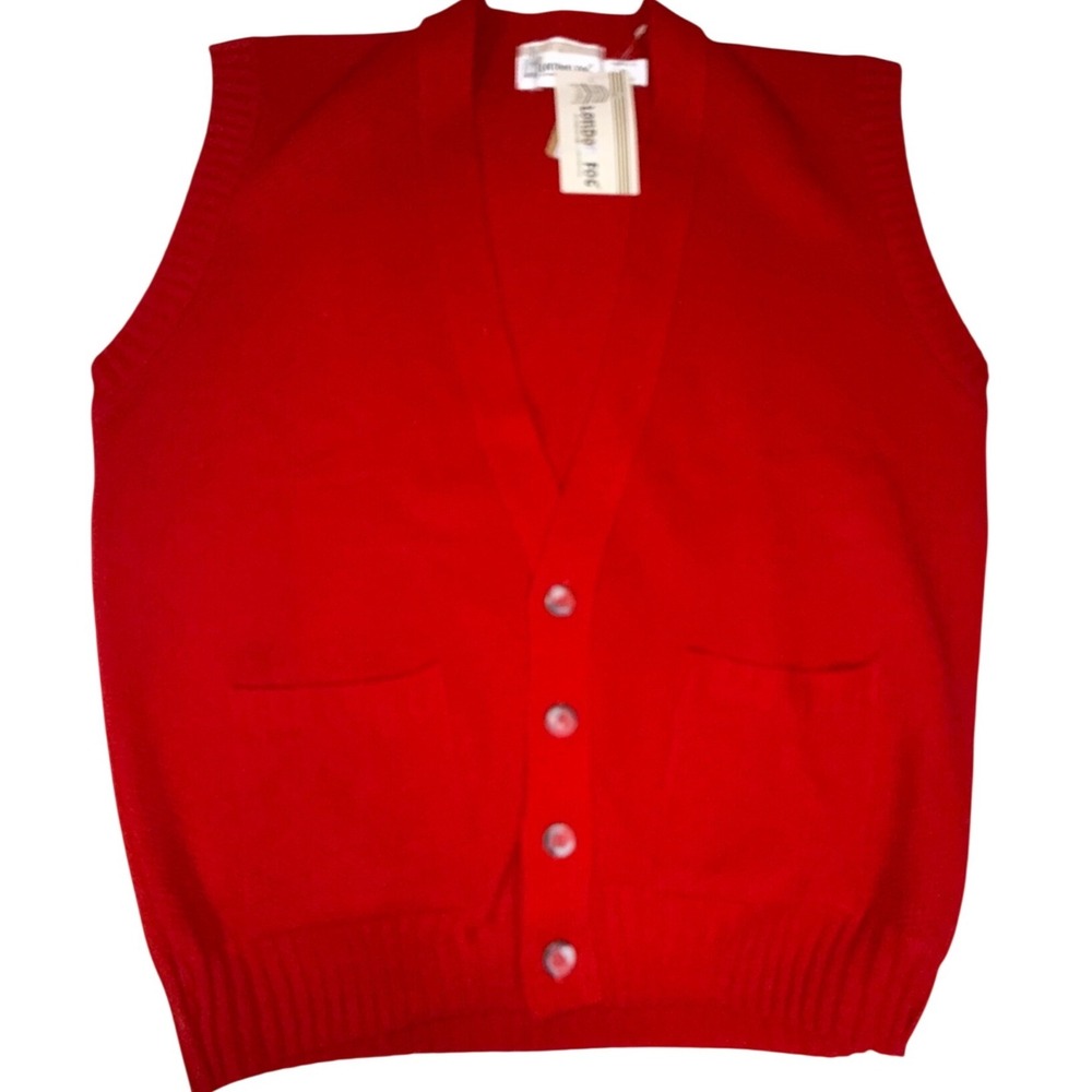 London Fog Knit Cardigan Sweater Vest XL Red Made in USA NWT